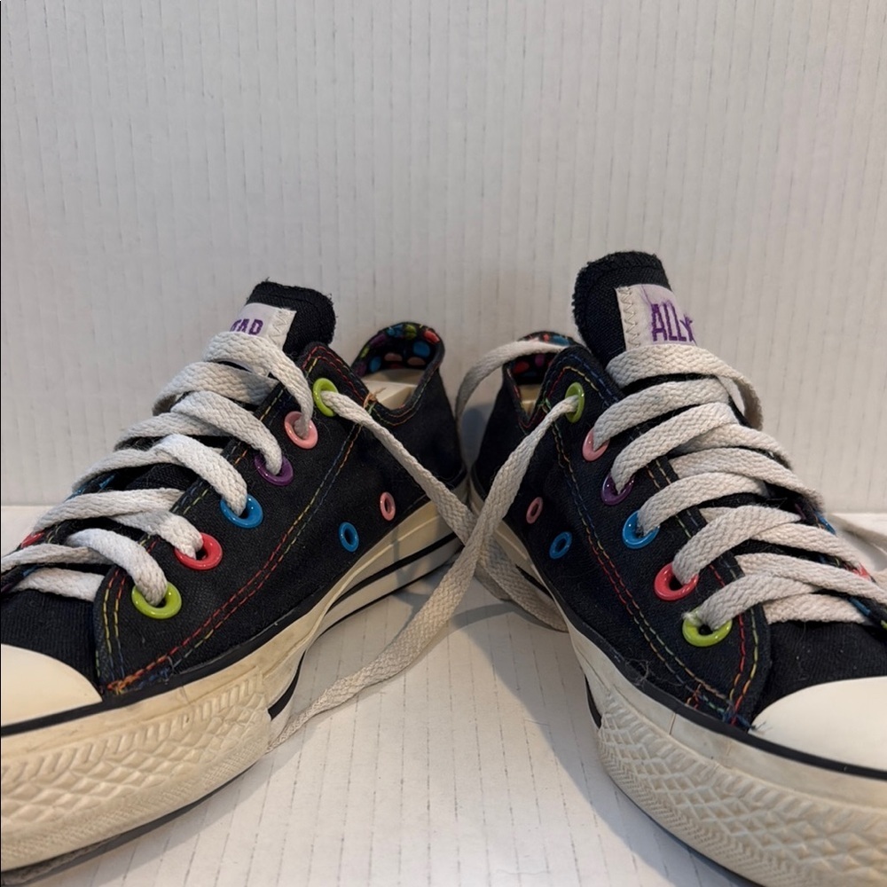 Converse Black Sneakers with Rainbow Eyelets (sz 7) - Picture 5 of 6